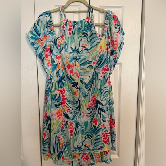 Lilly Pulitzer cold shoulder mini dress size large in floral print. - Picture 2 of 7
